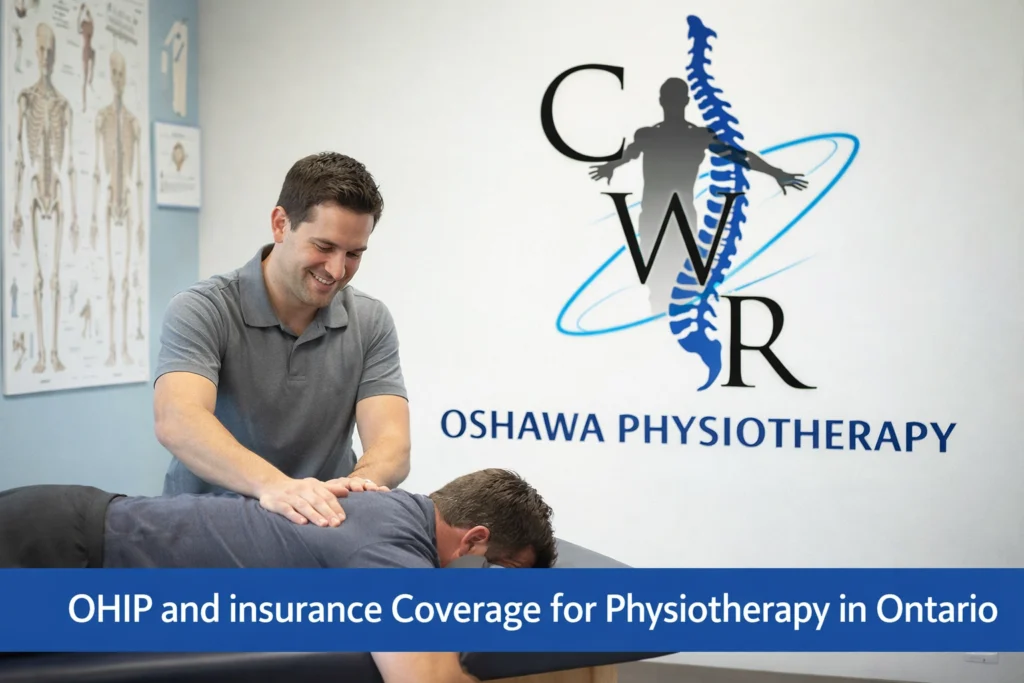 Does OHIP cover physiotherapy in Ontario Physiotherapist treating a patient at Oshawa Physiotherapy clinic — OHIP and insurance coverage for physiotherapy in Ontario