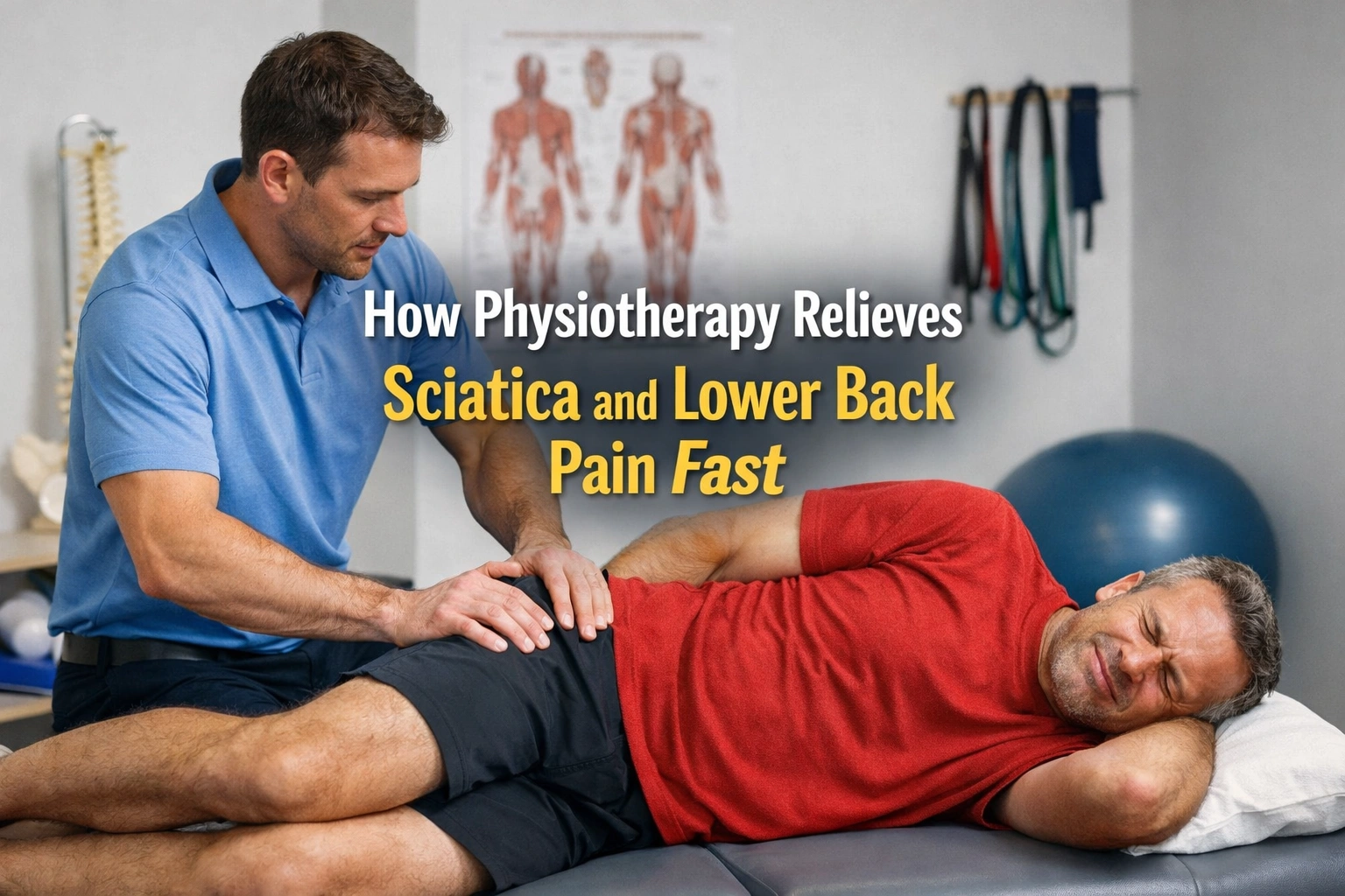 Physiotherapist treating a patient with sciatica and lower back pain at Oshawa Physiotherapy Clinic in Oshawa Ontario